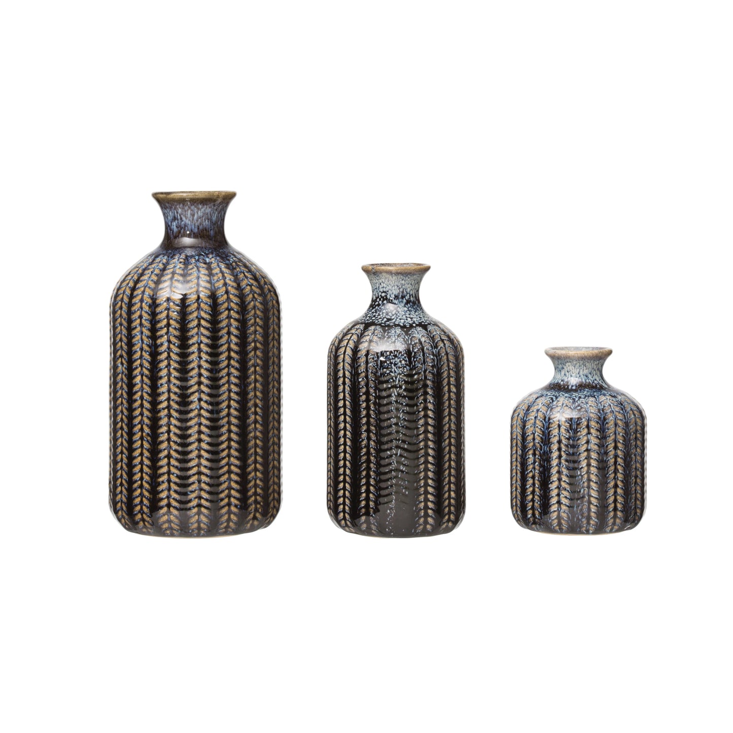 Embossed Stoneware Vase with Glaze
