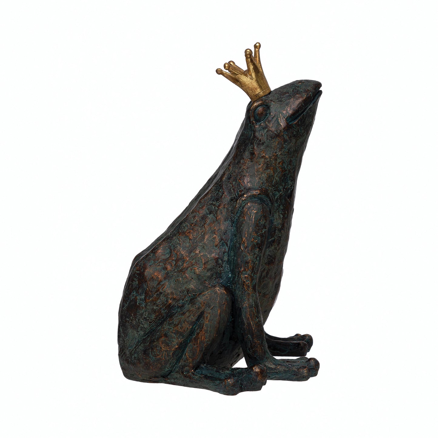 Resin Frog with Gold Crown, Patina Finish