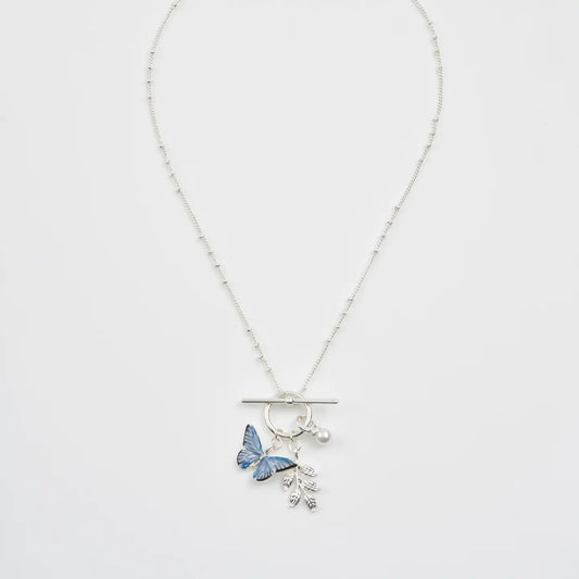 Blue Butterfly Silver Necklace
