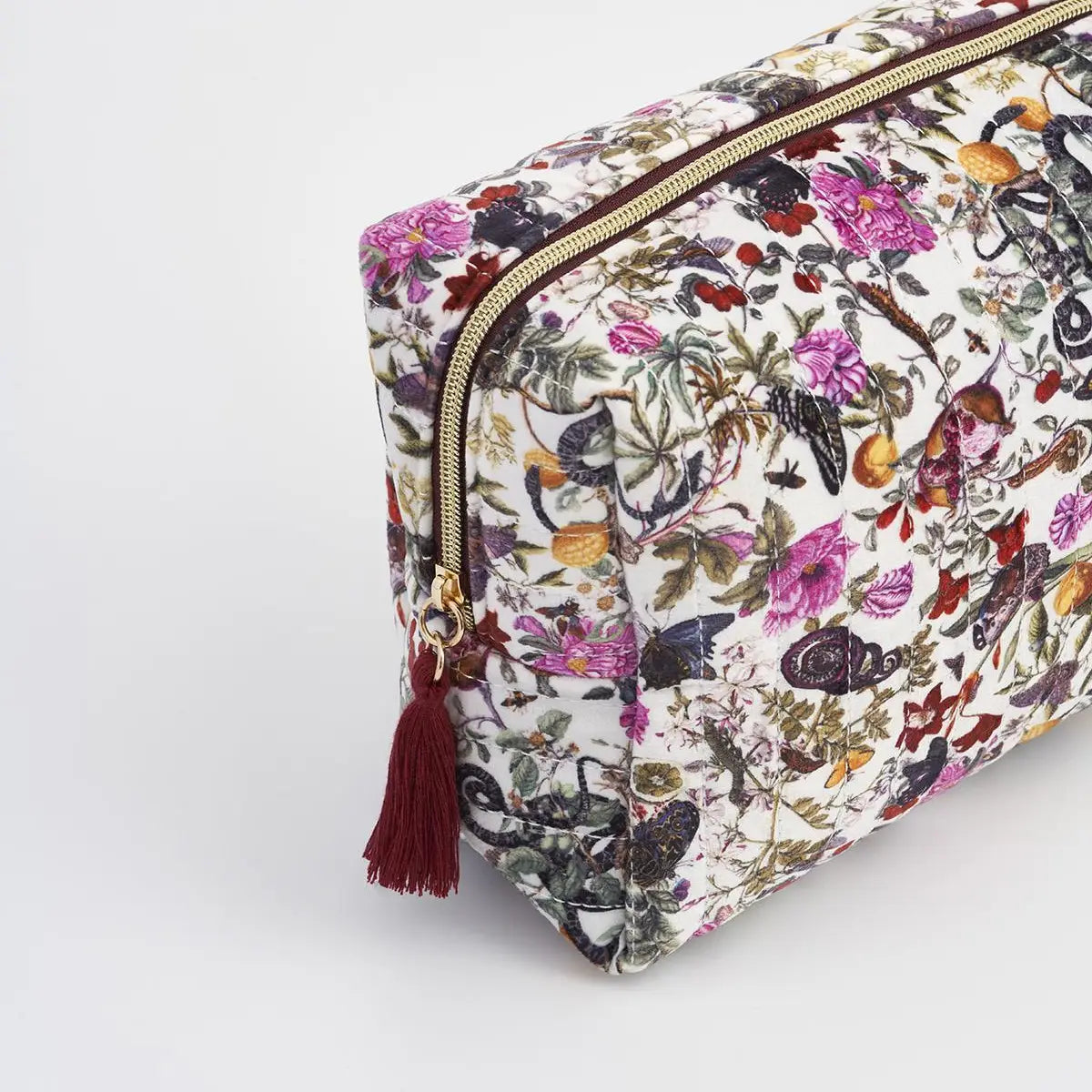 Fable Floral Engravings Large Velvet Cosmetic Bag