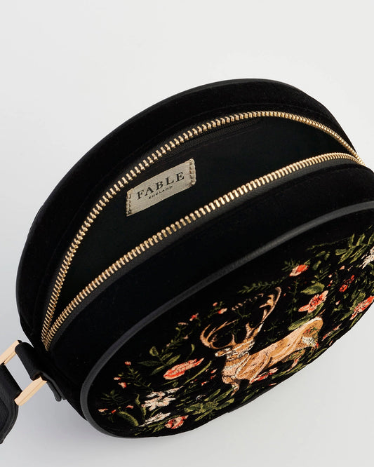 Aurora Fawn Embroidered Black Circle Bag