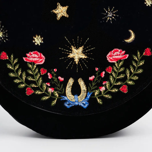 Black Dove & Floral Star Velvet Embroideried Saddle Bag