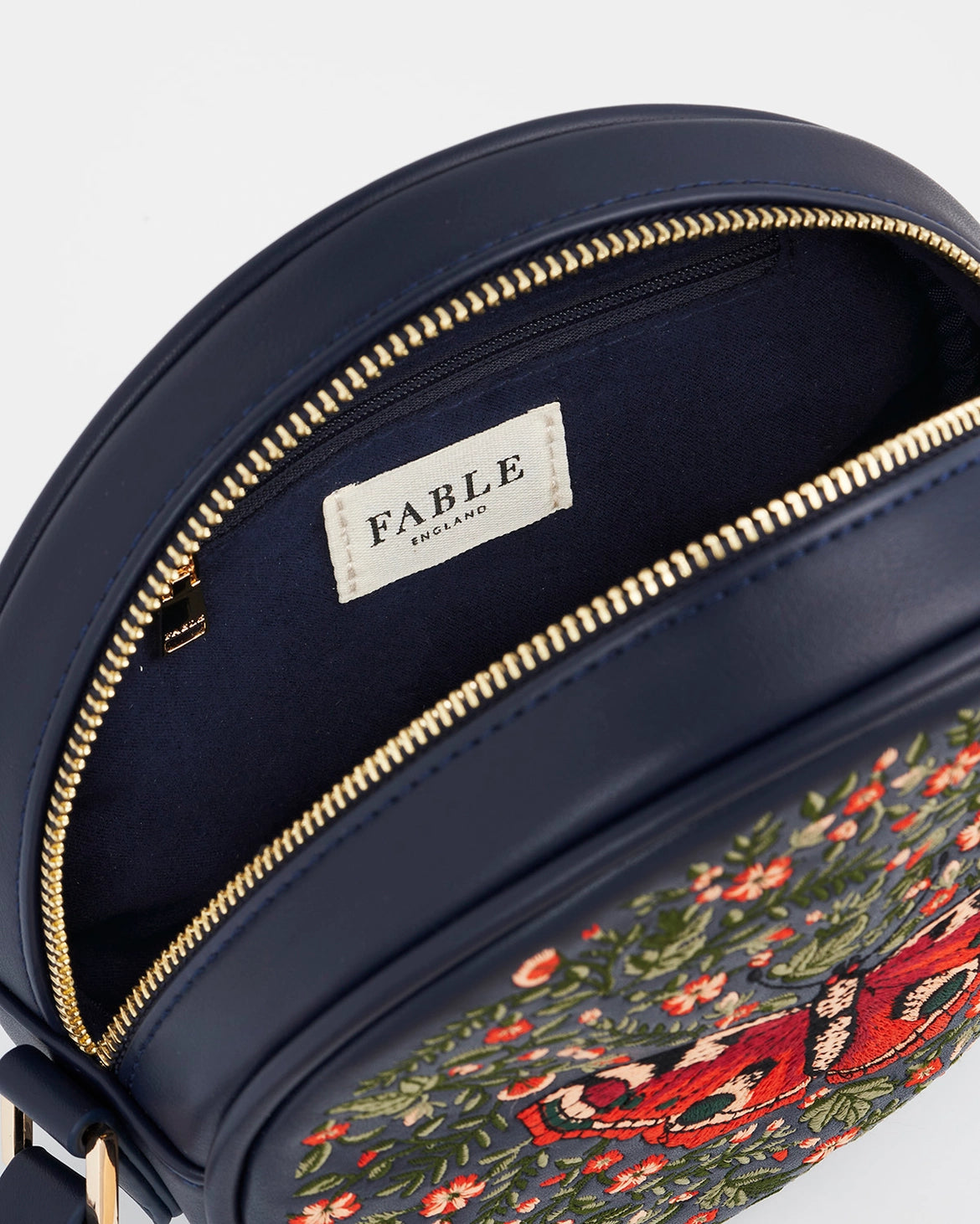 Red Admiral Navy Embroidered Circle Bag