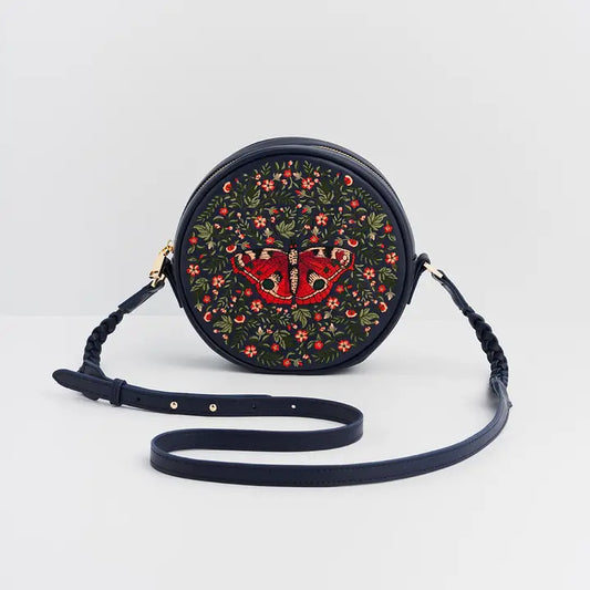 Red Admiral Navy Embroidered Circle Bag