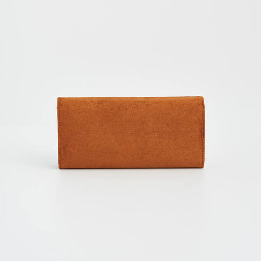 Floral Tan Faux Suede Embroidered Purse