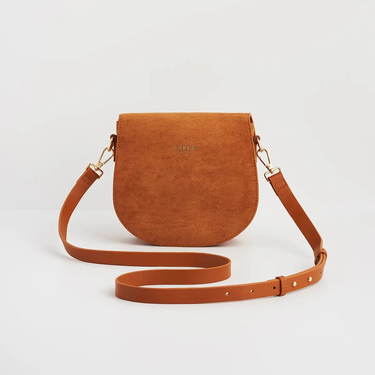 Floral Tan Faux Suede Embroidered Saddle Bag