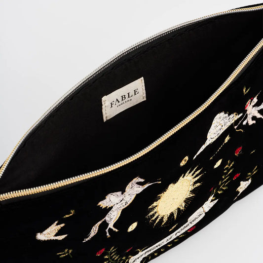 Black Celestial Velvet Embroidered Pouch