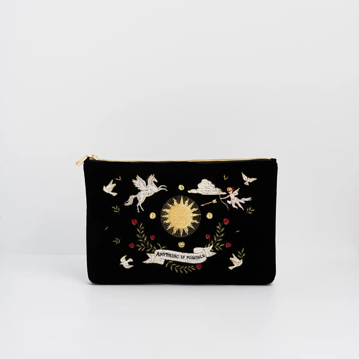 Black Celestial Velvet Embroidered Pouch