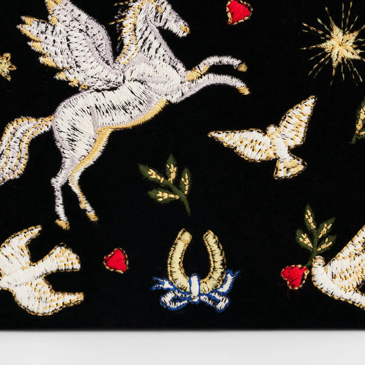 Black Celestial Velvet Embroidered Purse