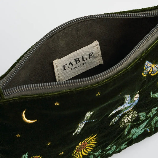 Sunflower Green Velvet Embroidered Pouch