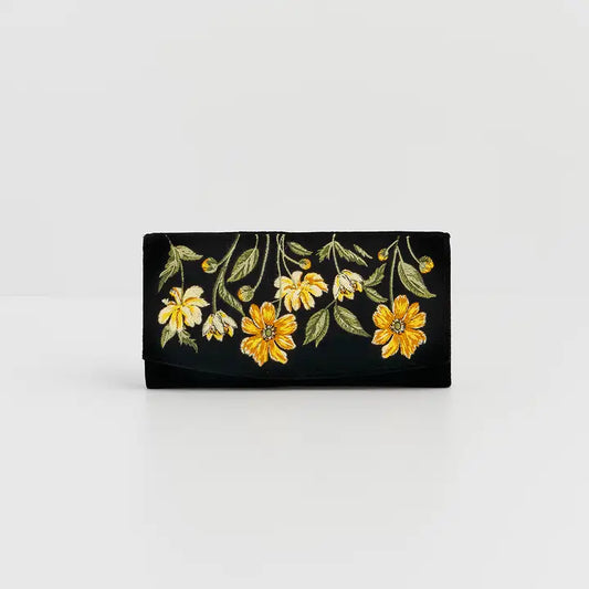 Botanical Black Velvet Embroidered Purse