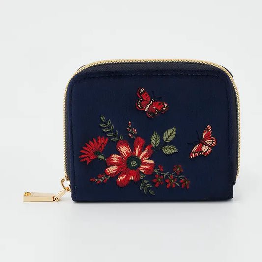 Floral Navy Velvet Purse