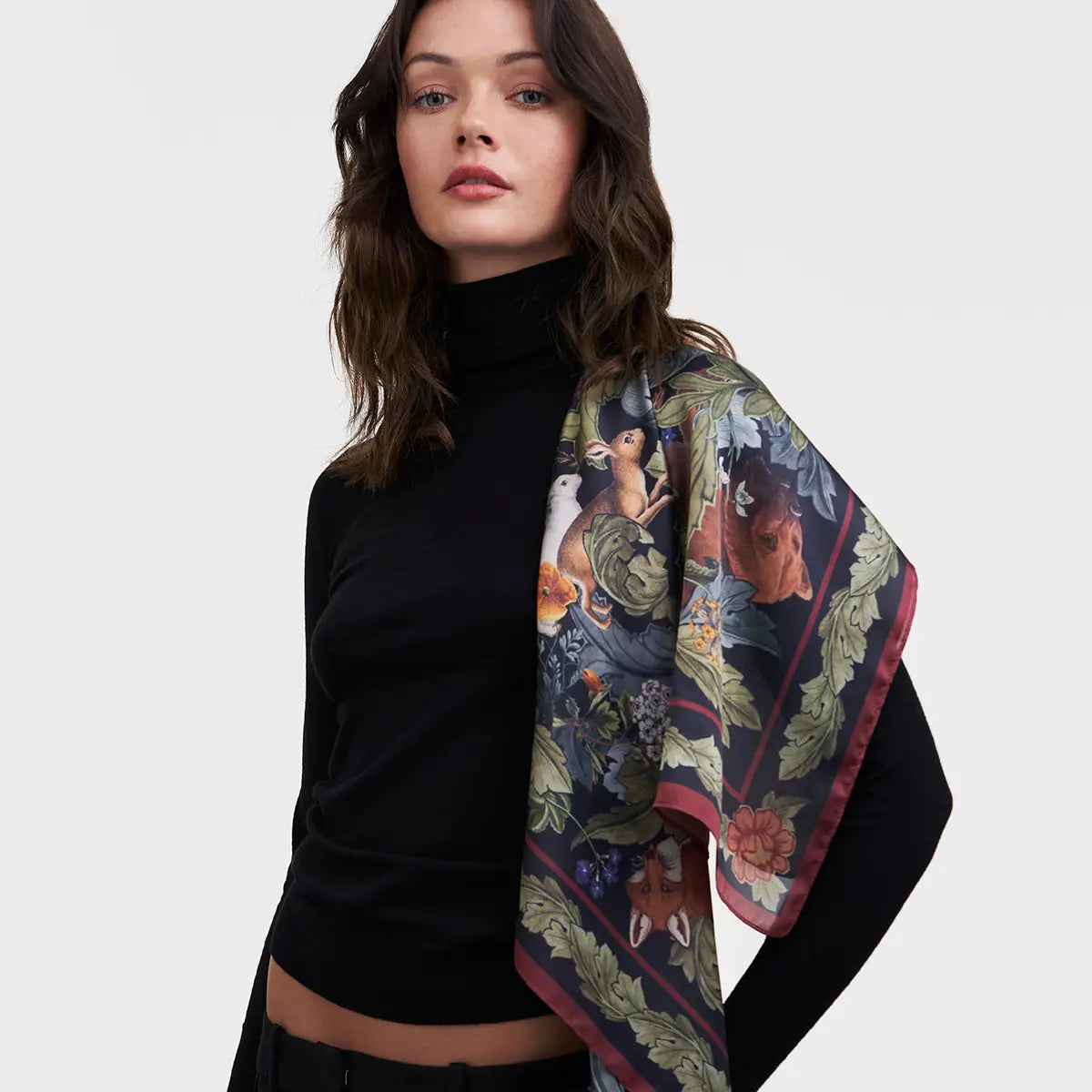 Green Woodland Solstice Square Fable Scarf 90 x 90cm