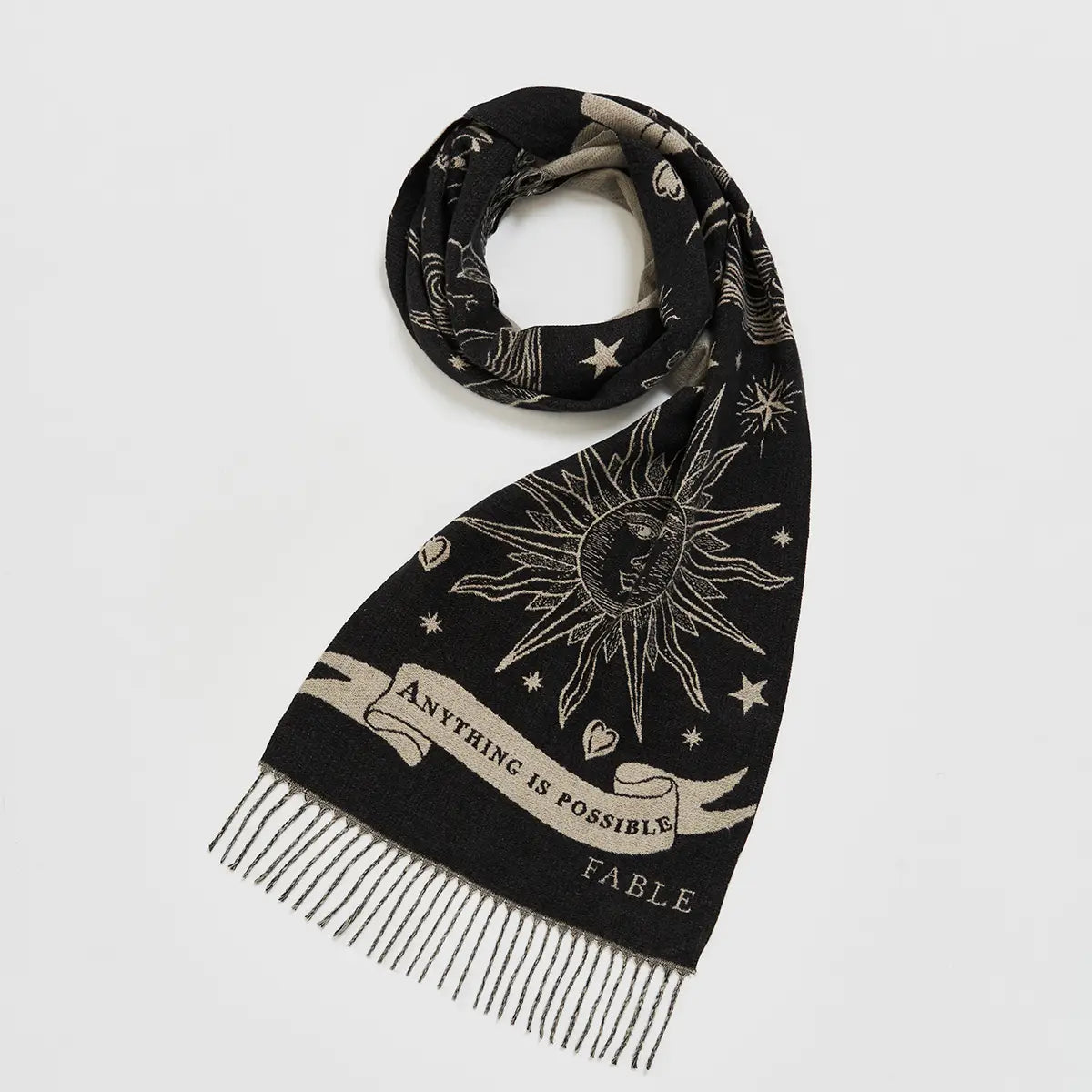 Black Freya Jacquard Doubleface Scarf