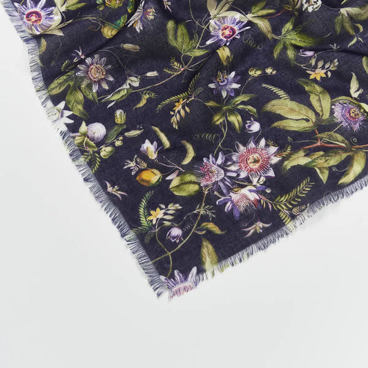 Passion Flower Navy Lightweight Long Scarf
