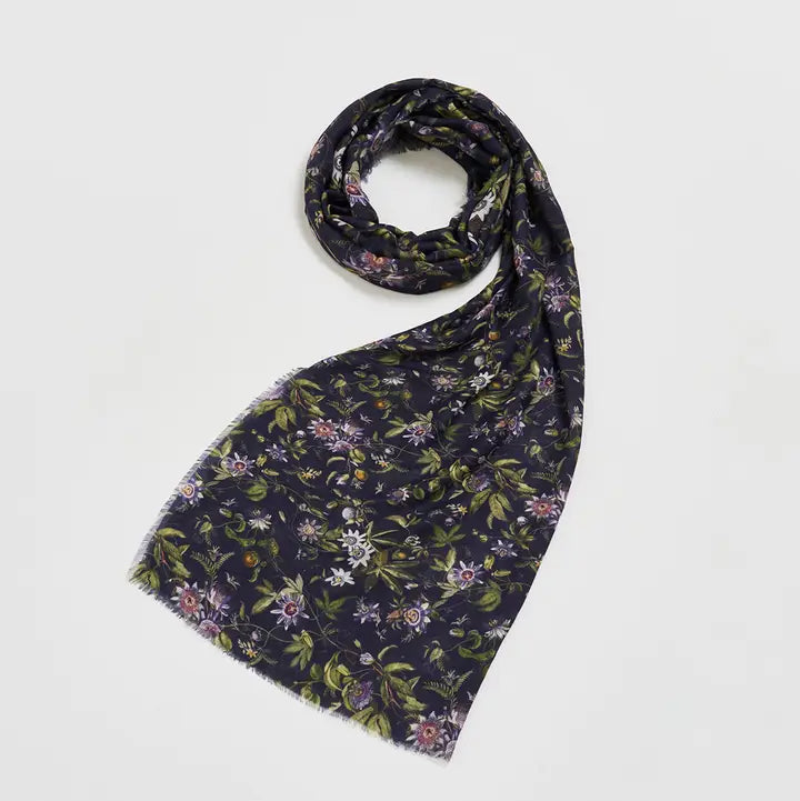 Passion Flower Navy Lightweight Long Scarf