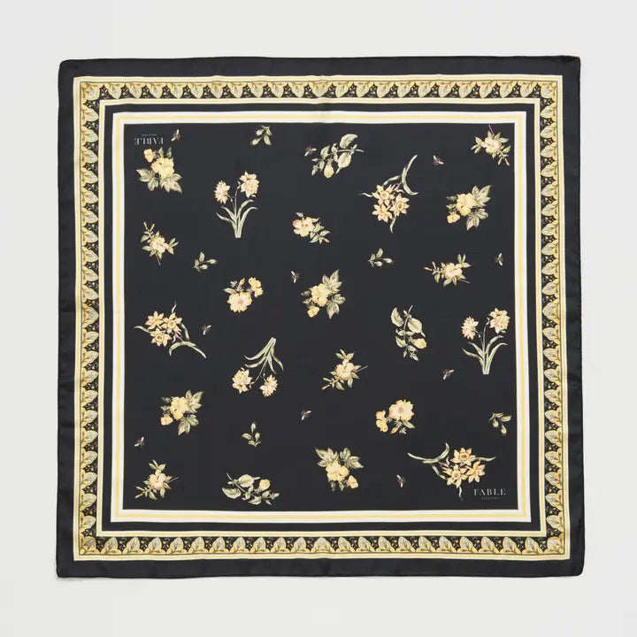 Black Nouveau Floral Small Square 65 x 65 cm Scarf