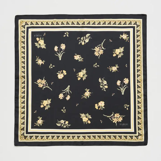 Black Nouveau Floral Small Square 65 x 65 cm Scarf