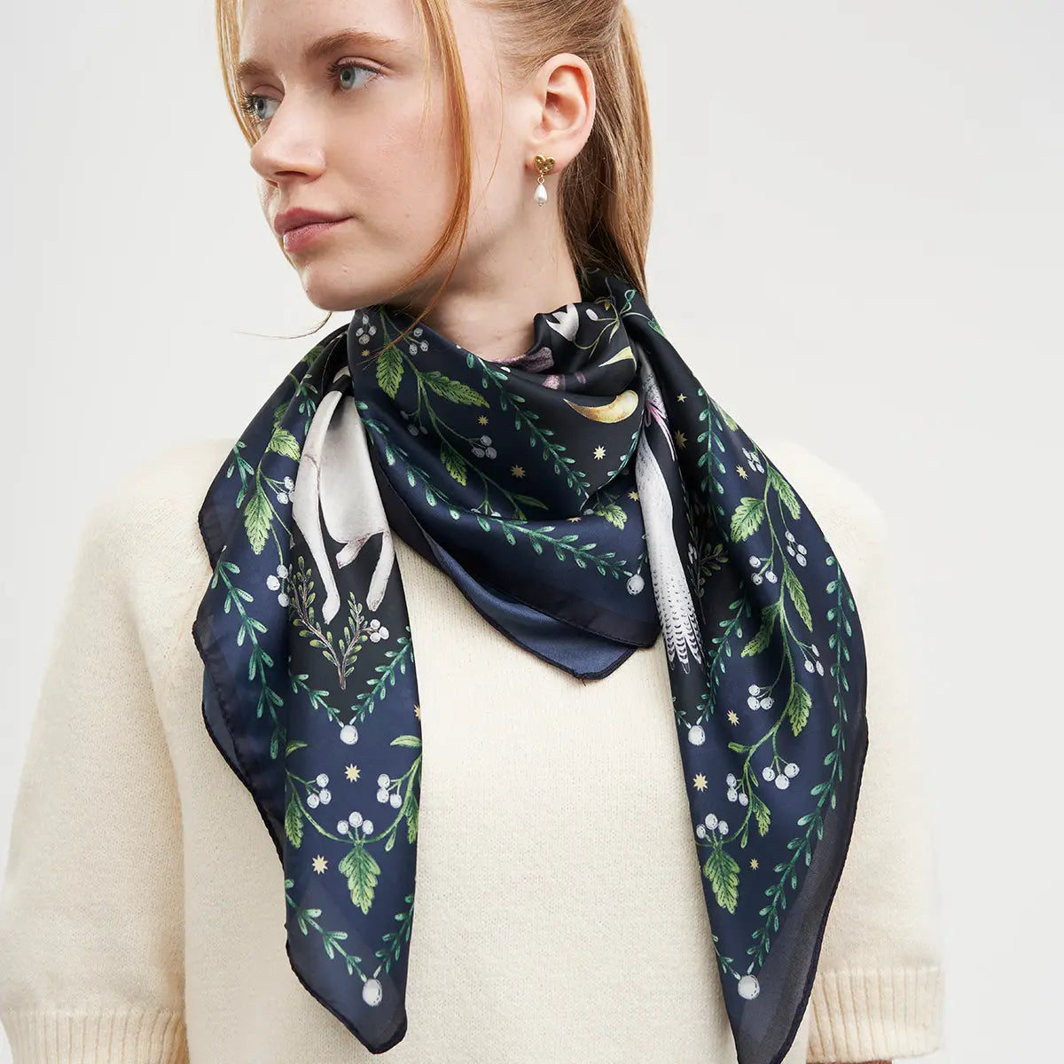 Niva Narrative Medium Square Fable Scarf in Navy