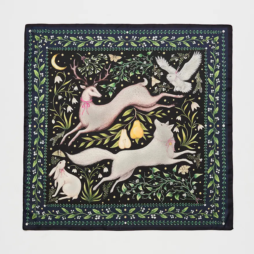 Niva Narrative Medium Square Fable Scarf in Navy