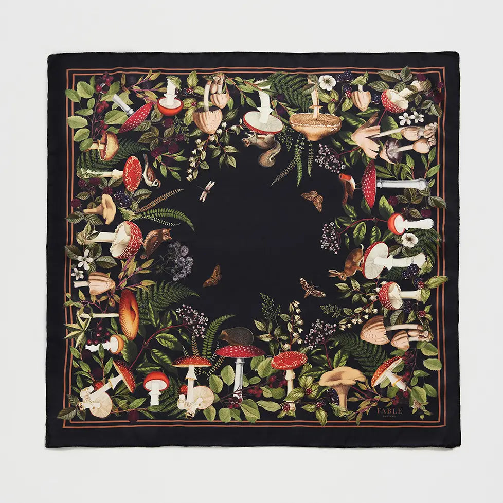 Orla Mushroom Small Square 70 x 70 cm Fable Scarf in Black