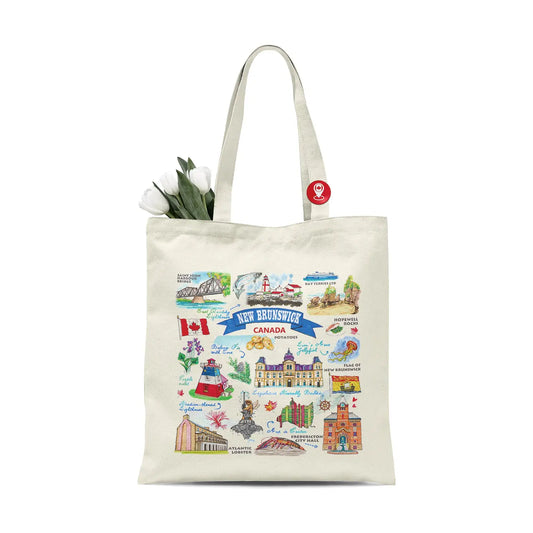 New Brunswick Canada Illustrated Souvenir Canvas Tote Bag
