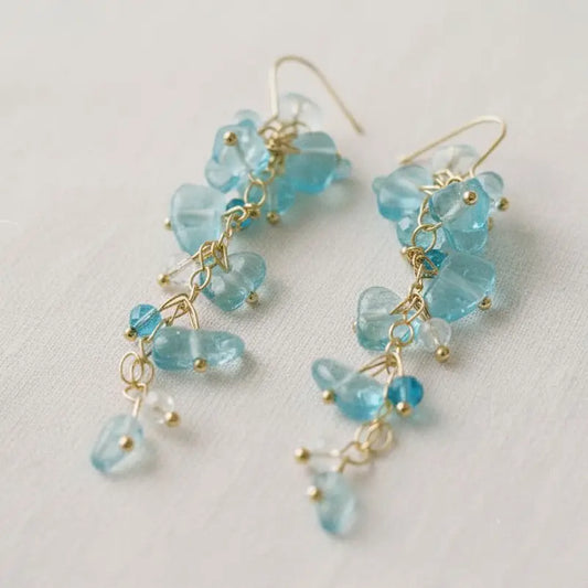 Exquisite Long Aqua Gemstone Tassel Earrings
