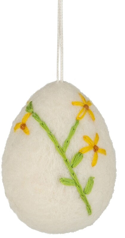 Felt Egg Ornament Embroidered Flower Pattern
