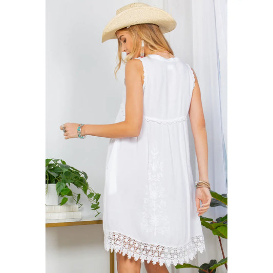 70s Janis Joplin Babydoll Dress Sleeveless, V-Neck with Lace