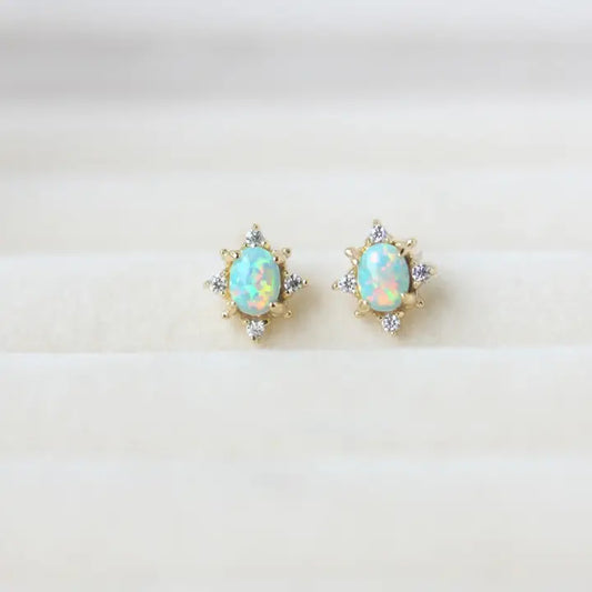 Vintage Opal Star Stud Earrings in 925 Sterling Silver