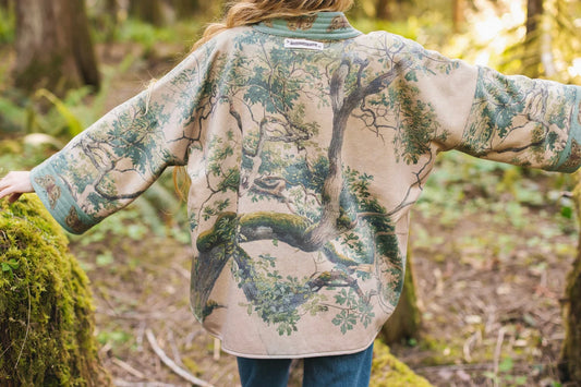 Earth & Sky Fleece Cottage Cardigan Kimono Jacket With Trees By Market Of Stars