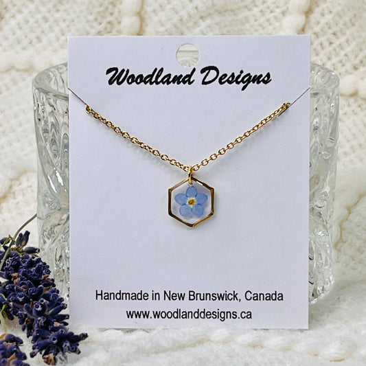 Forget-Me-Not Hexagon Pendant