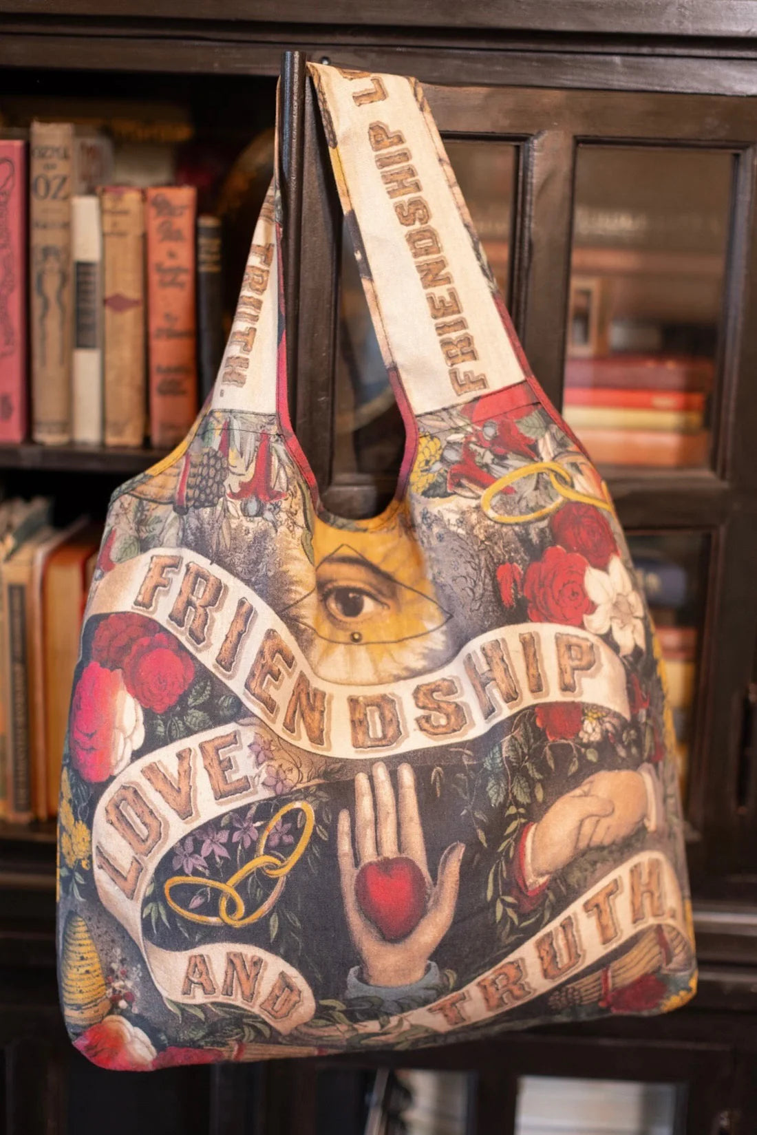 Friendship Love & Truth Vintage Heart Print Tote Bag By Market Of Stars