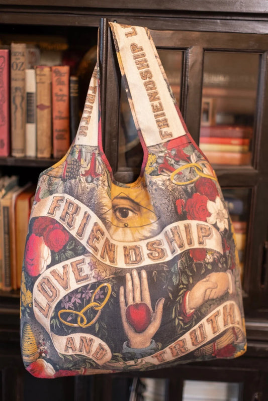 Friendship Love & Truth Vintage Heart Print Tote Bag By Market Of Stars