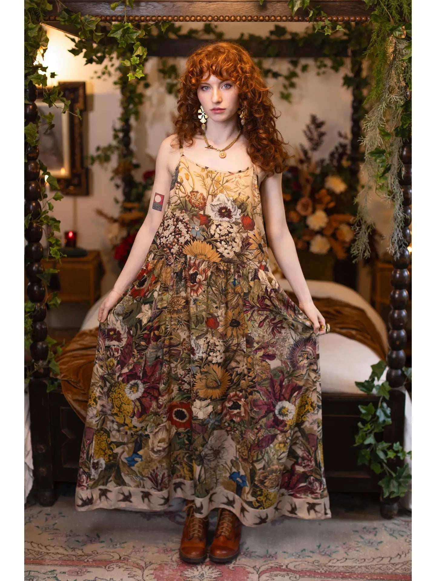 Golden Hour Bohéme Long Maxi Slip Dress with Floral Print by Market of Stars