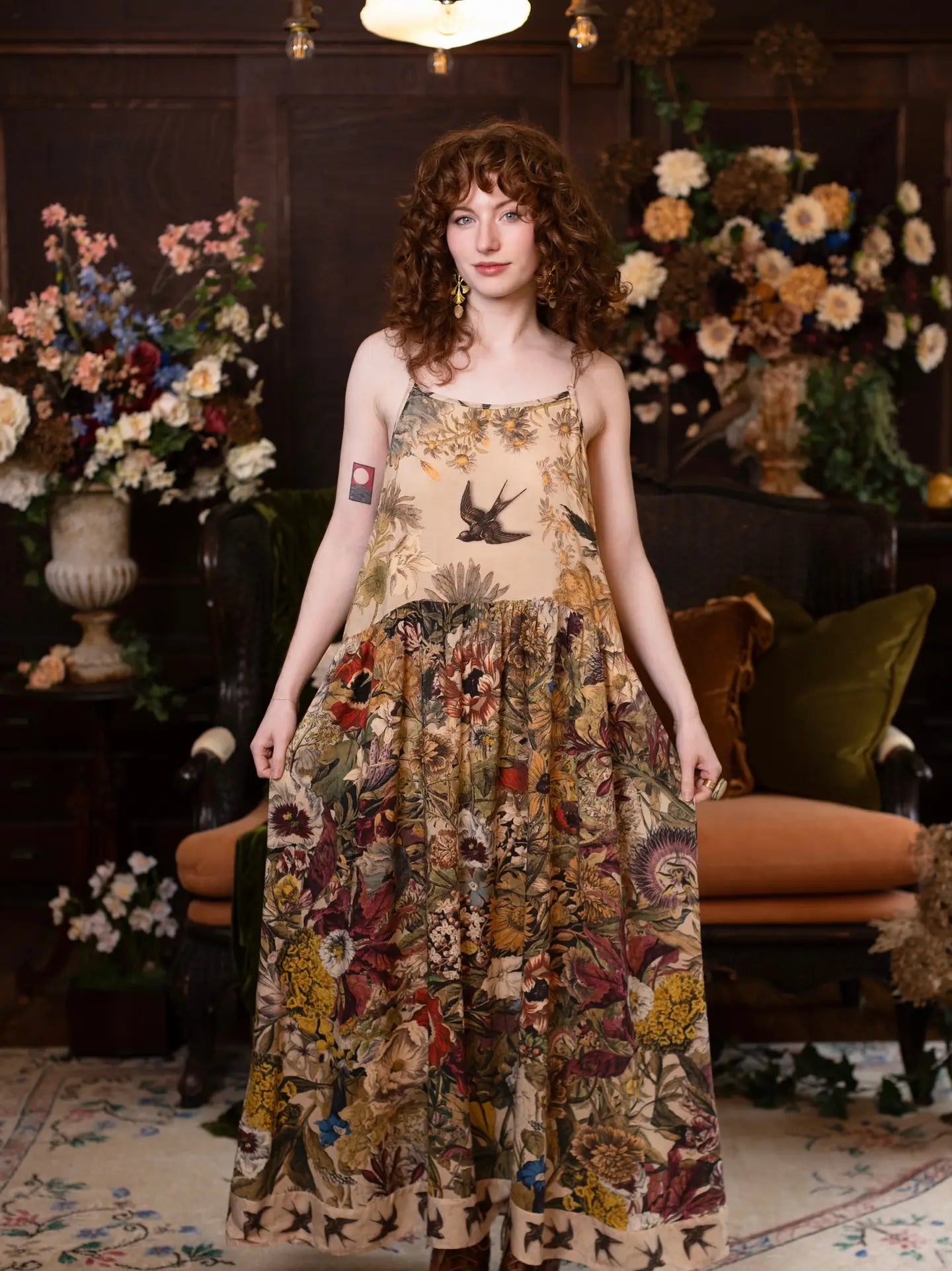 Golden Hour Bohéme Long Maxi Slip Dress with Floral Print by Market of Stars
