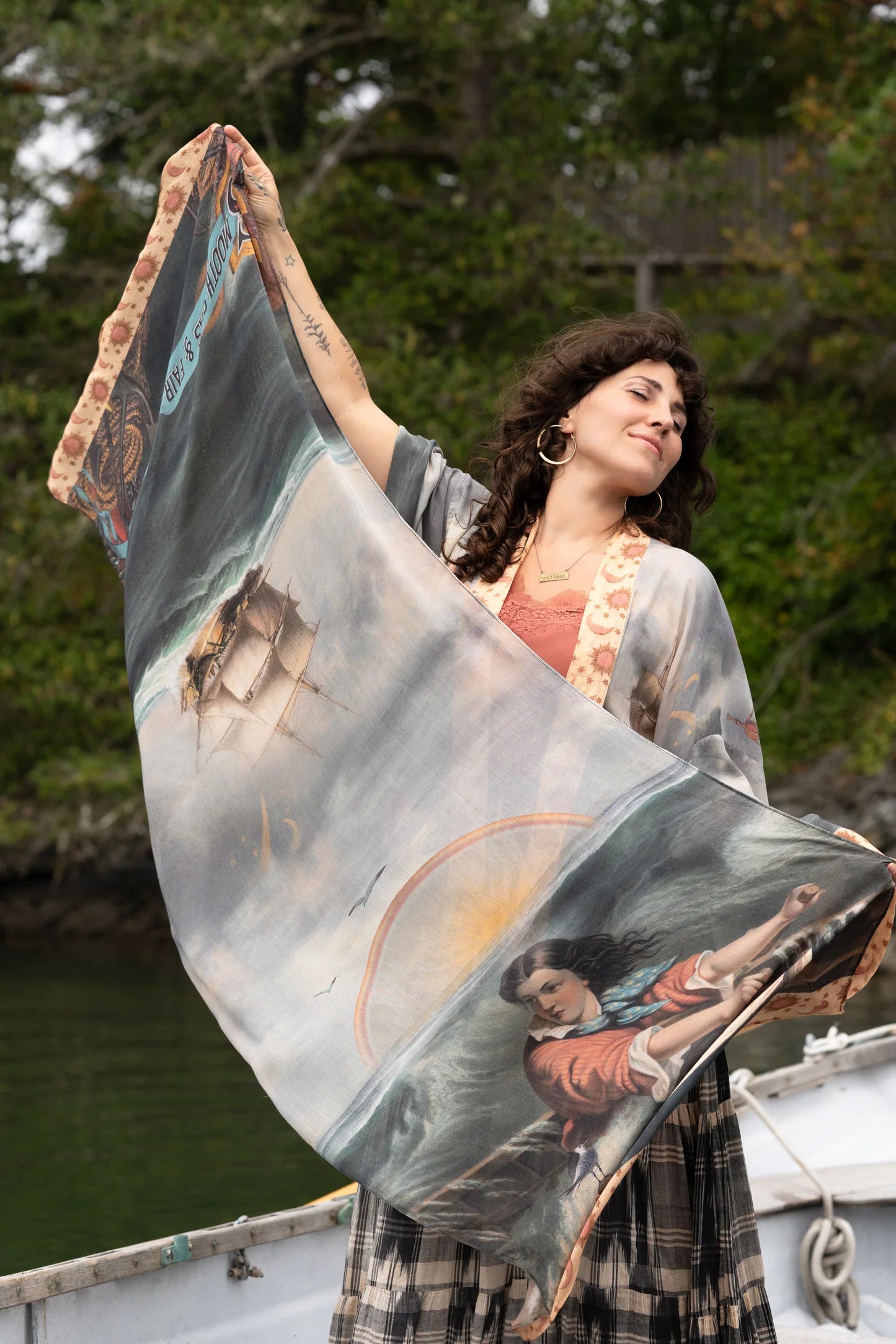 Hold Fast Scarf With Boat, Sun, Moon, & Rainbow By Market Of Stars