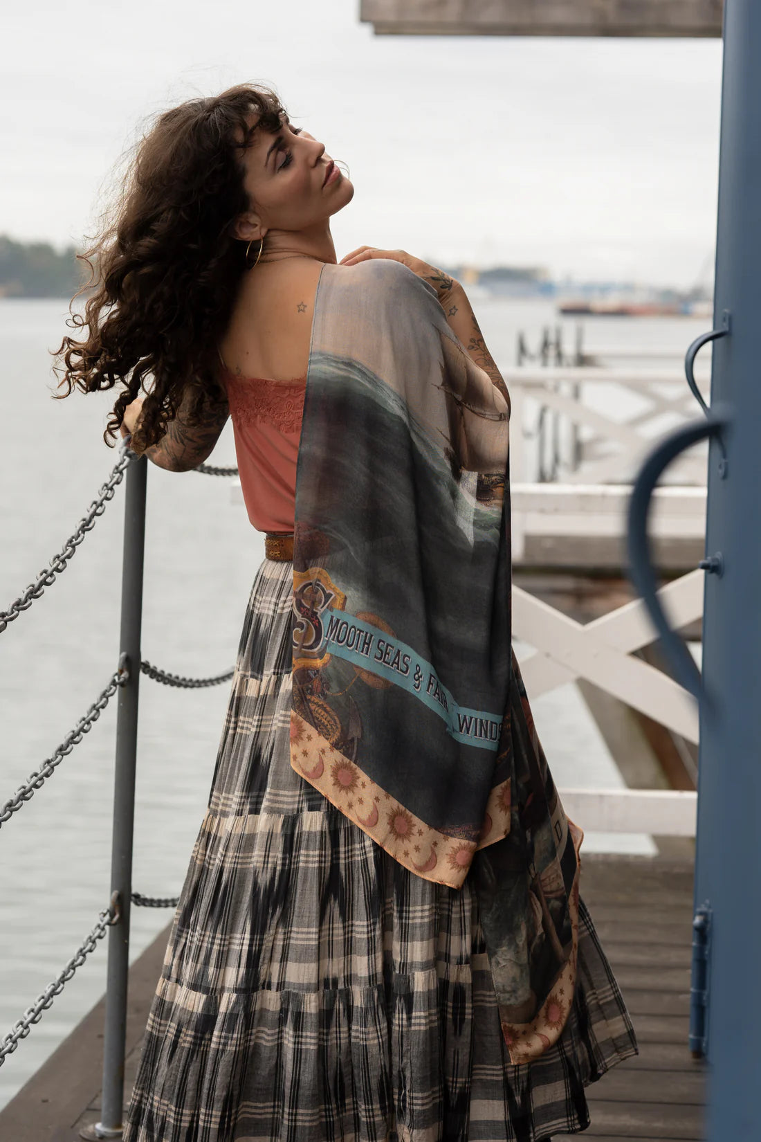 Hold Fast Scarf With Boat, Sun, Moon, & Rainbow By Market Of Stars