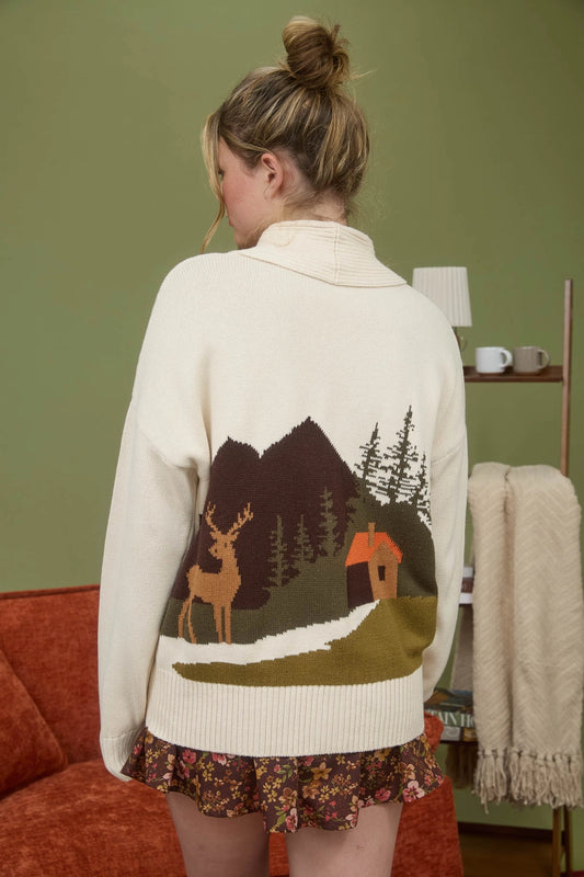 Camp Jacquard Toggle Button Down Sweater