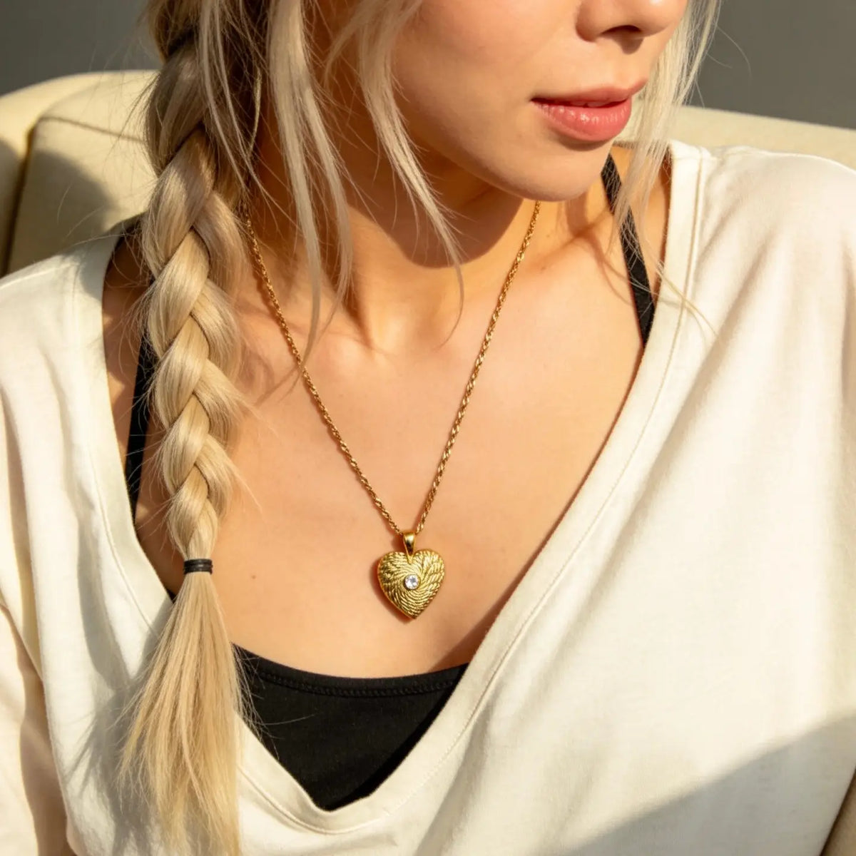Gold Heart Textured Pendant Necklace