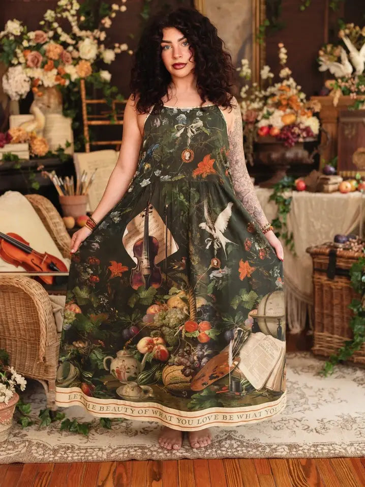 Labour of Love Bohéme Maxi Slip Dress with Florals & Violin Print by Market of Stars