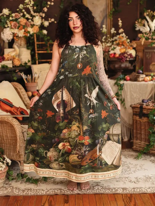Labour of Love Bohéme Maxi Slip Dress with Florals & Violin Print by Market of Stars