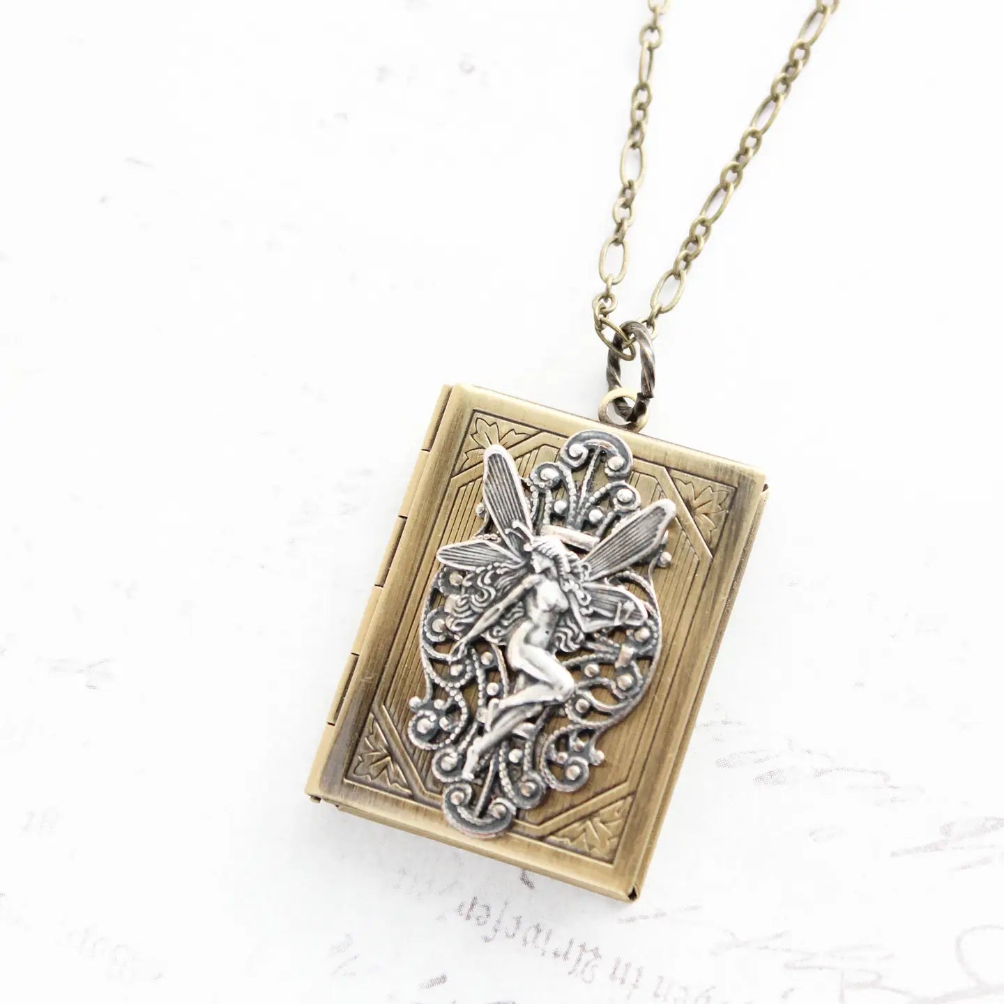 Large Book Locket Vintage Style Necklace