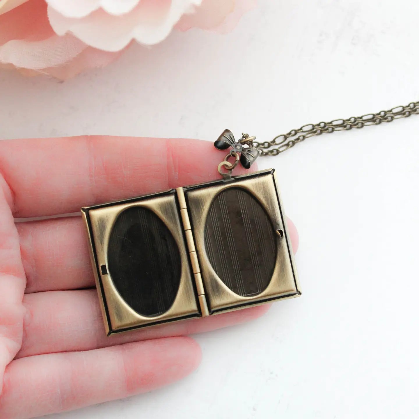 Large Book Locket Vintage Style Necklace