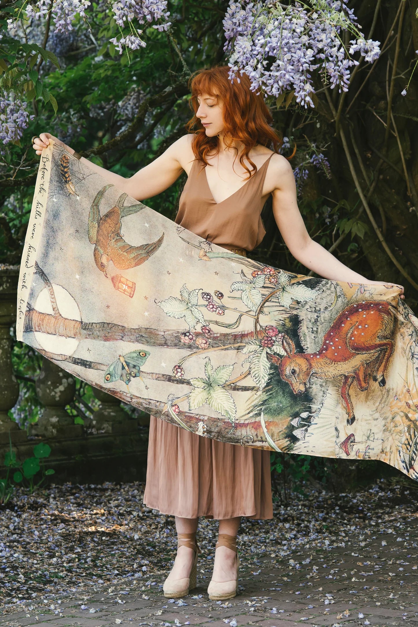 Lovelight Scarf With Woodland Deer, Swallow & Poetry By Market of Stars