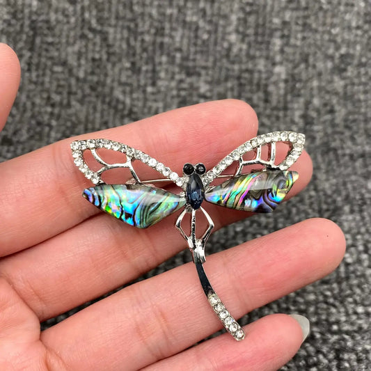 Rhinestone & Abalone Shell Dragonfly Brooch