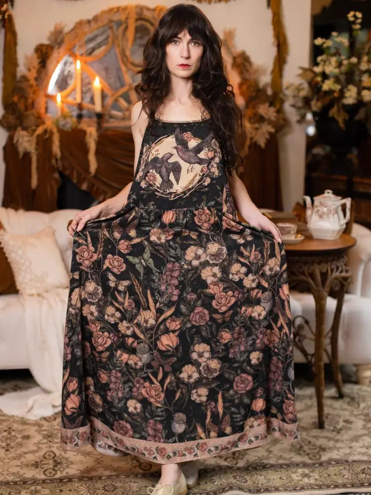 Momento Bohéme Long Maxi Slip Dress with Floral Print & Skullby Market of Stars
