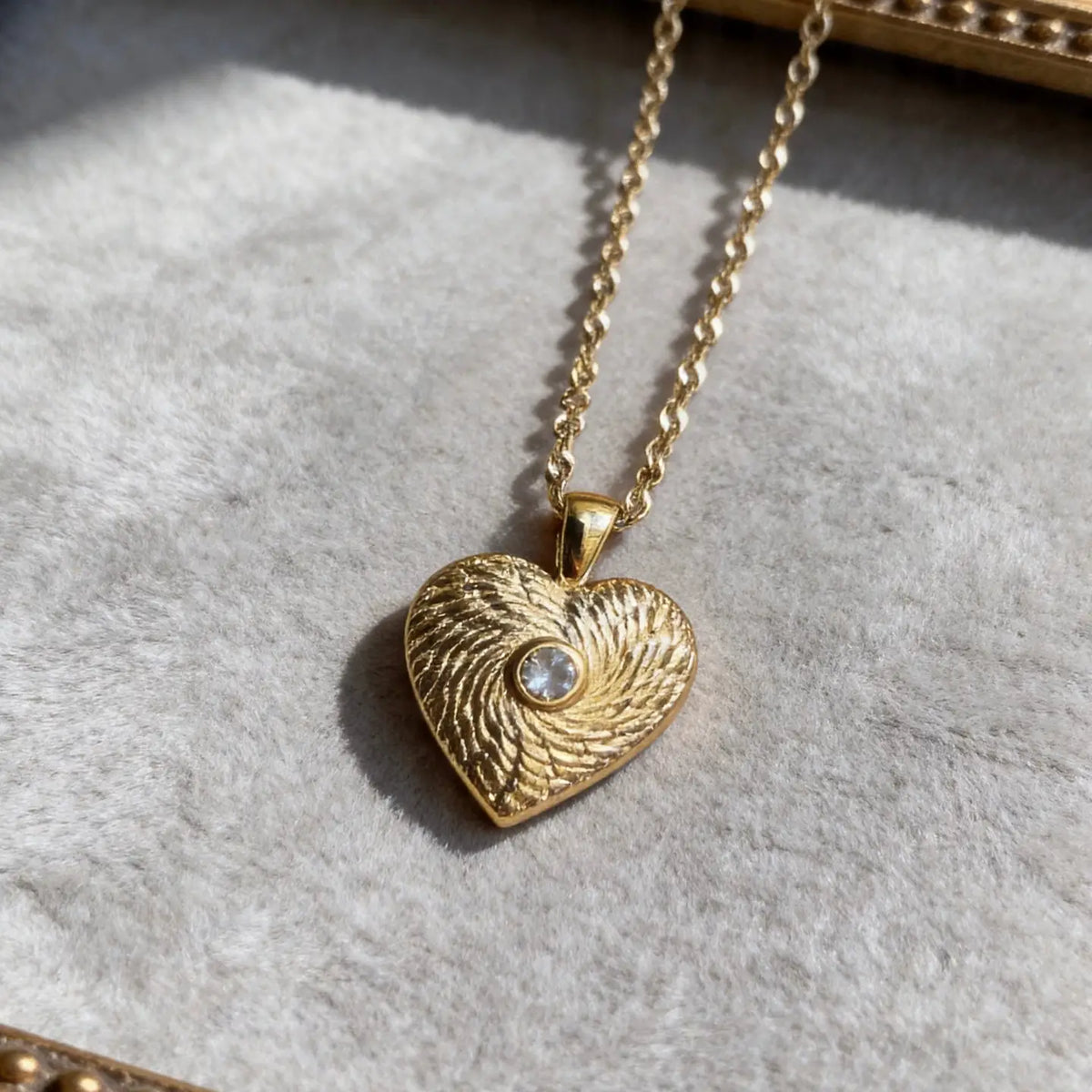 Gold Heart Textured Pendant Necklace