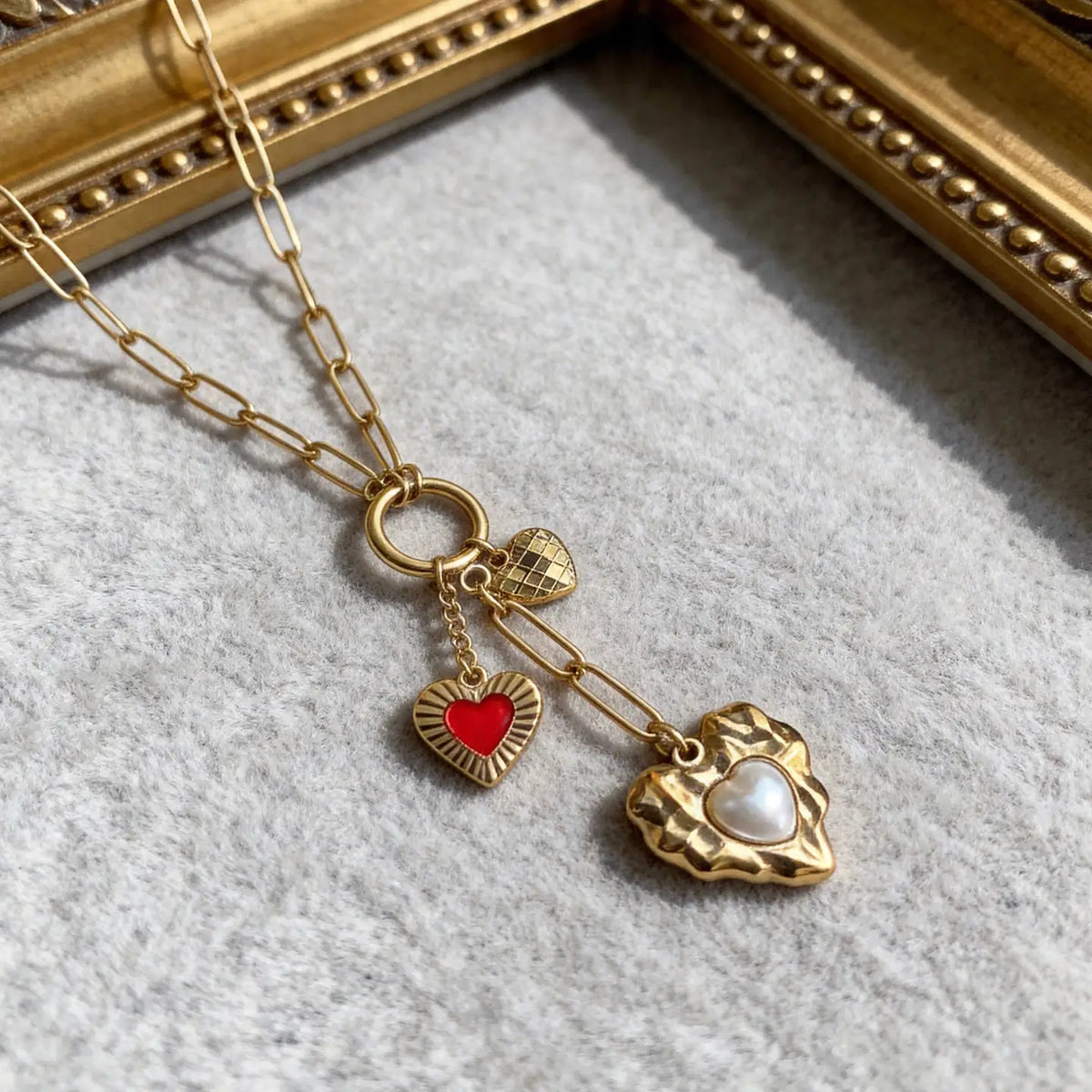 Gold Multi Heart Charm Necklace