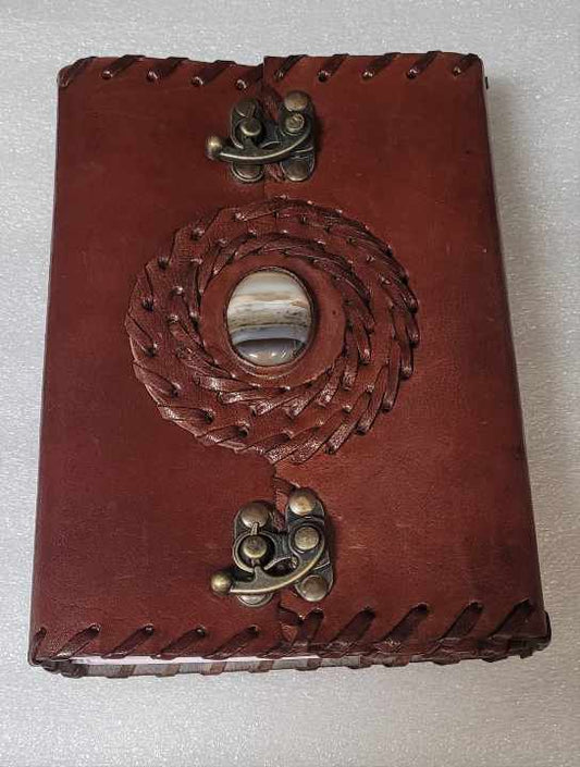 Leather Journal with 2 Clasps and Stone